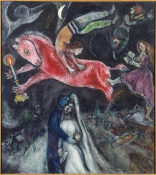 Un cheval rouge contemporain Marc Chagall Peinture à l'huile